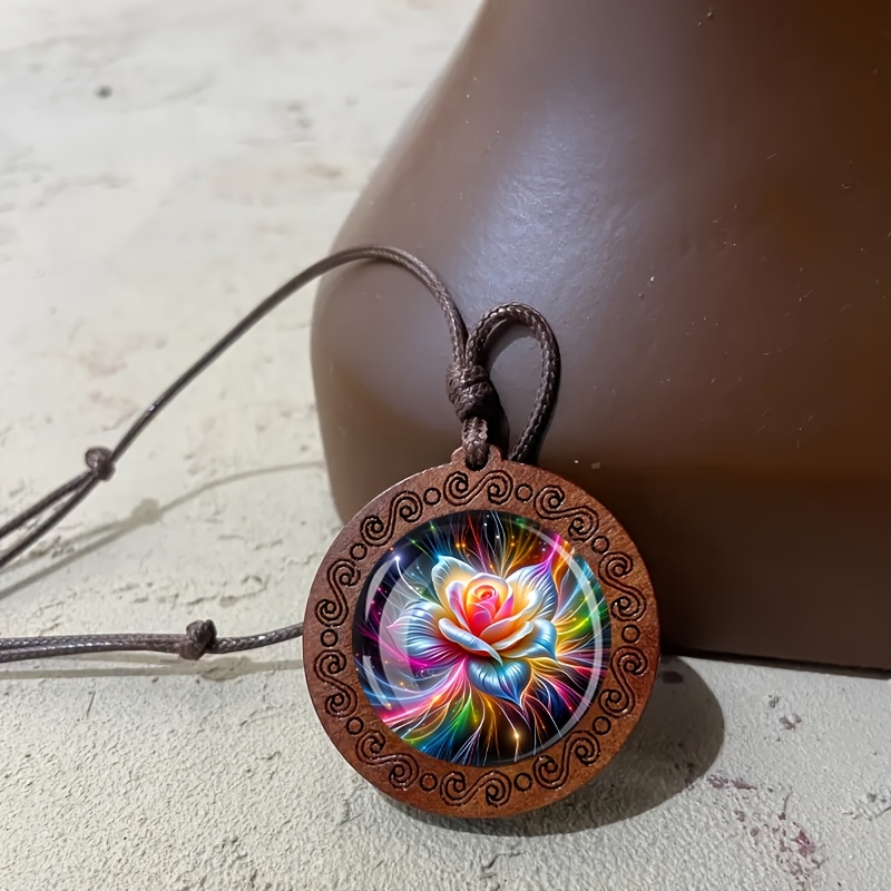 Vibrant Bloom Wooden Necklace, Minimalist Vintage Style